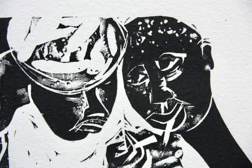 Karl-Heinz Hansen Bahia (1915-1978), Holzschnitt "Matrose gibt einer Frau Feuer"