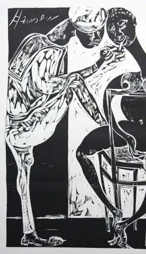 Karl-Heinz Hansen Bahia (1915-1978), Holzschnitt "Matrose gibt einer Frau Feuer"