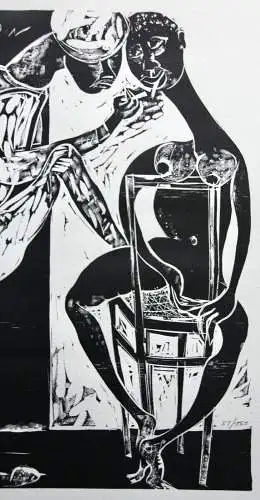 Karl-Heinz Hansen Bahia (1915-1978), Holzschnitt "Matrose gibt einer Frau Feuer"