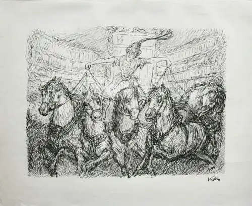 Alfred Kubin (1877-1959) Original Lithographie "Mit Fünfen" Zirkusreiterin, 1944