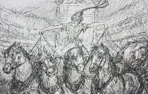 Alfred Kubin (1877-1959) Original Lithographie "Mit Fünfen" Zirkusreiterin, 1944