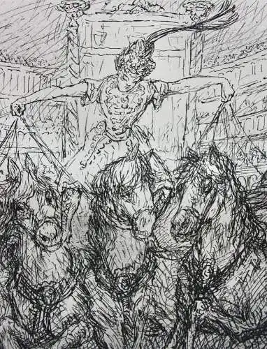 Alfred Kubin (1877-1959) Original Lithographie "Mit Fünfen" Zirkusreiterin, 1944