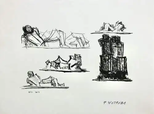 Fritz Wotruba (1907-1975), Lithographie, Stempelsignatur, "Studien", 1973