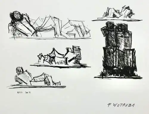 Fritz Wotruba (1907-1975), Lithographie, Stempelsignatur, "Studien", 1973