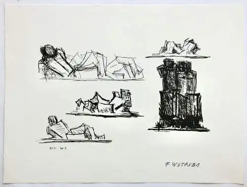 Fritz Wotruba (1907-1975), Lithographie, Stempelsignatur, "Studien", 1973