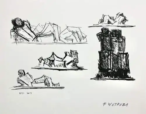 Fritz Wotruba (1907-1975), Lithographie, Stempelsignatur, "Studien", 1973