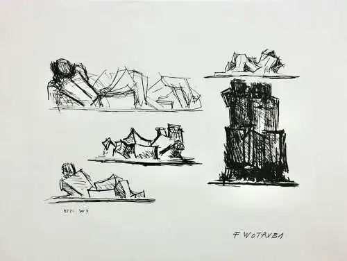 Fritz Wotruba (1907-1975), Lithographie, Stempelsignatur, "Studien", 1973