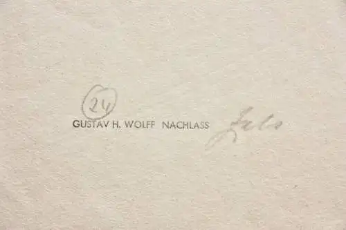 Gustav Heinrich Wolff (1886-1934) Holzschnitt, Nachlass-Stempel, weibliche Figur