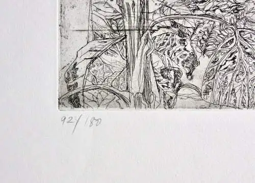 Ernst Kösslinger (geb. 1926) signierte Radierung "Garten im Herbst" Sonnenblume