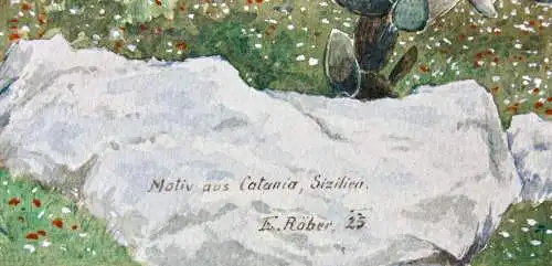 Motiv aus Catania, Sizilien, Landschaft mit Kakteen Aquarell signiert "I. Röder"