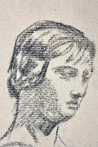 Weibliche Aktstudie, zwei stehende Frauen, monogrammierte Kreidezeichnung, 1912