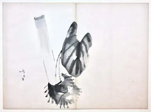 Japanese monochrome Indian Ink Painting Anthurium Plant, Signature, Meiji Period