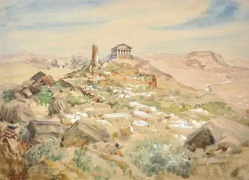 Aquarell "Zum Steinhygel", Ruine des Concordia Tempels Girgenti (Agrigent), 1831