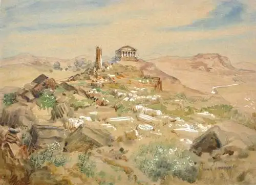 Aquarell "Zum Steinhygel", Ruine des Concordia Tempels Girgenti (Agrigent), 1831