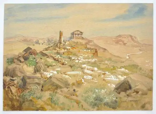 Aquarell "Zum Steinhygel", Ruine des Concordia Tempels Girgenti (Agrigent), 1831