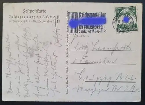 [Feldpostkarte] Reichsparteitag der NSDAP Nürnberg 1935 mit SoSt. 