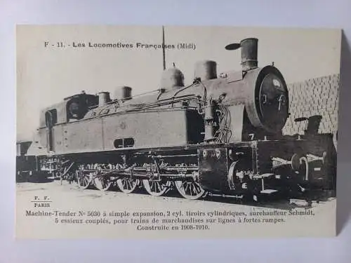 Postcard F-11 Les Locomotives Francaises /Midi/ Machine Tender  N° 5030