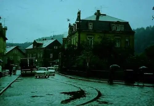 Orig 35mm DIA Slide IKARUS Bus&Trabis in Bad Schandau '70s B12/5