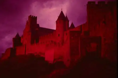 Vintage Dia Film Slide 35mm Carcassone by Night France  '60s B4/L80