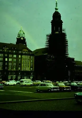 Orig 35mm DIA Slide DDR Dresden Altmarkt mit PKW-s  '70s B12/131