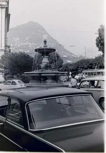 Vintage Negativ Foto Schweiz Lugano Brunnen Strassenbahn '60s B12/4/17