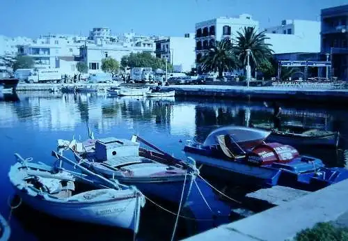 Orig 35mm DIA Slide Greece Crete Agios Nikolaos Port Harbour  '70s B13/7