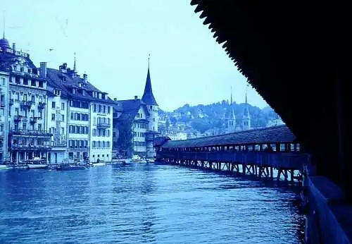 Vintage Dia Film Slide 35mm Kapellbrücke, Lucerne, Schweiz  '70s  B9/83