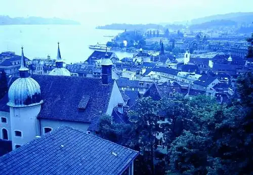 Vintage Dia Film Slide 35mm Rooftops Lucerne  Schweiz  '70s  B9/85