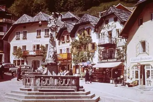 Vintage Dia Film Slide 35mm Hallstatt Marktplatz Austria  '60s B4/L24