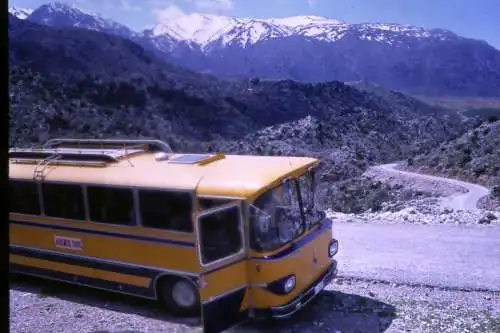 Vintage Dia Film Slide 35mm yellow Bus in the mountains '60s B4/L30