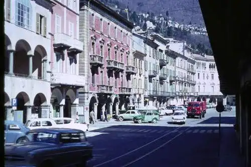 Vintage Dia Film Slide 35mm Locarno Street Scene, Switzerlad  '60s B4/L45