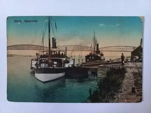 AK Postcard CPA Wesel, Rheinwerft