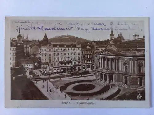 AK Postcard CPA 1920 Brno Tschechoslowakei  Strassenszene Strassenbahn  Theater