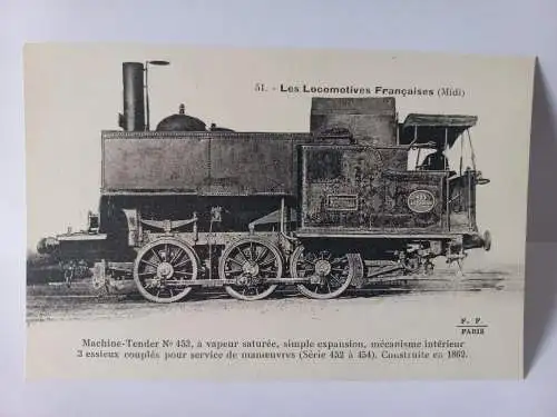 Postcard 51. Les Locomotives Francaises Midi Machine Tender NO. 453,