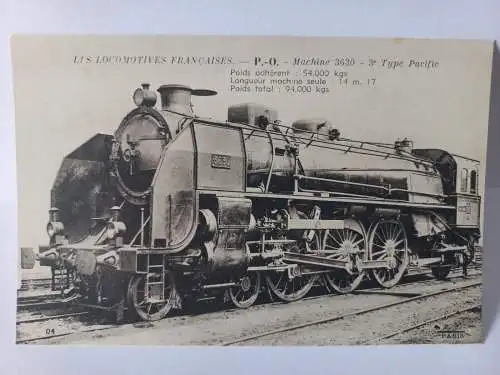 Postcard Les Locomotives Francaises P.-O. Machine 3630 Type Pacific