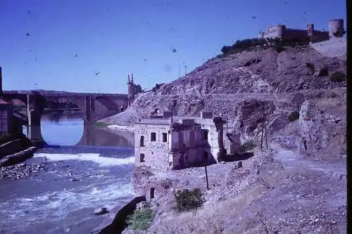 Vintage Dia Film Slide 35mm View from River Tajo to Toledo Spain c1965 B5/L2