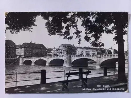 AK Postcard CPA Schweiz - Basel - Mittlere Rheinbrücke und Rheinpartie 1964
