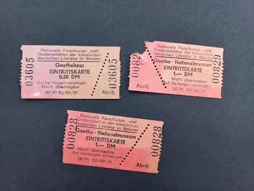 Vintage DDR Goethehaus  Eintrittskarten 3 Stk