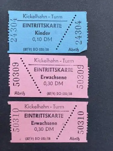 Vintage DDR Kickelhahn Turm Eintrittskarten 2 Erw + 1 Kind