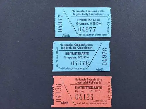 Vintage DDR Jagdschloss Gabelbach  Eintrittskarten 3 Stk