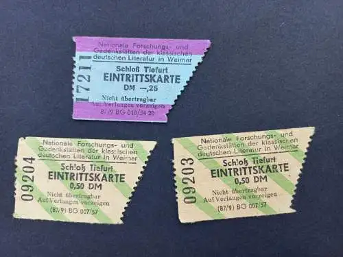 Vintage DDR Schloss Tiefurt  Eintrittskarten 3 Stk