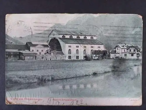 AK Postcard CPA  Grüsse aus Oberammergau - Passions-Schauspielhaus 1922