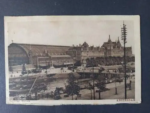 AK Postcard CPA Niederlande Amsterdam Central Station