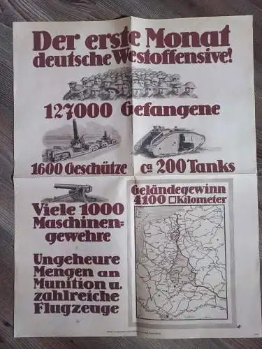 WW1 - Der Erste Monat Deutsche Westoffensive! Grosses Plakat Repro 46x35 cm