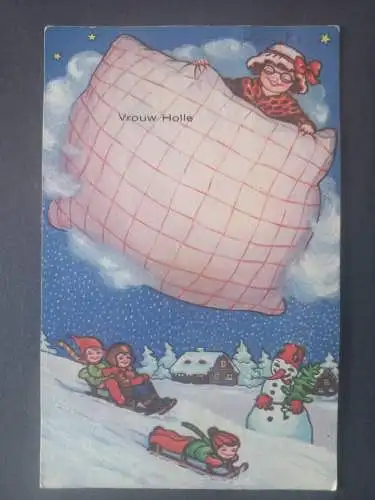 AK Postcard CPA  Frau Holle, Kinder fahren mit dem Schlitten, Schneemann 1933