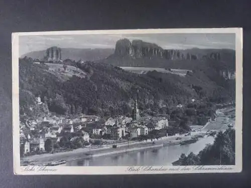 AK Postcard CPA Deutschland Bad Schandau mit den Schrammsteinen 1937