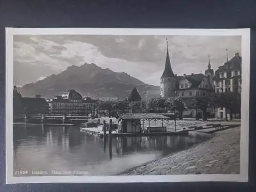 AK Postcard CPA Schweiz - Luzern Quai und Pilatus