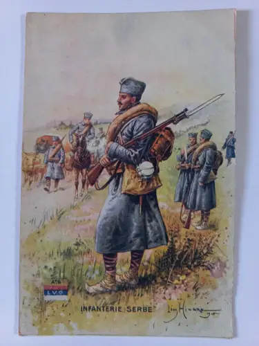 AK Postcard CPA Serbia - Serbian infantry  by Léon Hingre (1915)