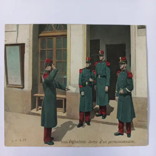 CPA WWI French Postcard 3592. Infanterie Sortie d'un permissionnaire 1908