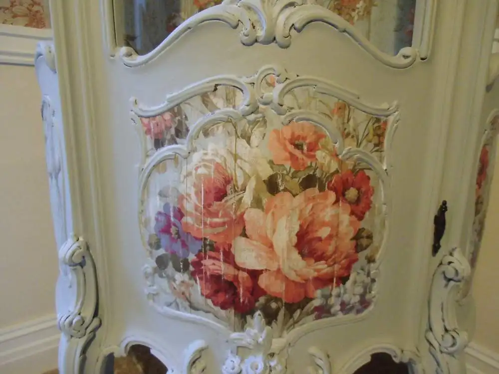 Vitrine Holzvitrine Barockstil Vintage Rosen Standvitrine Brocante Glasvitrine Badezimmer Landhaus Cottage 11
